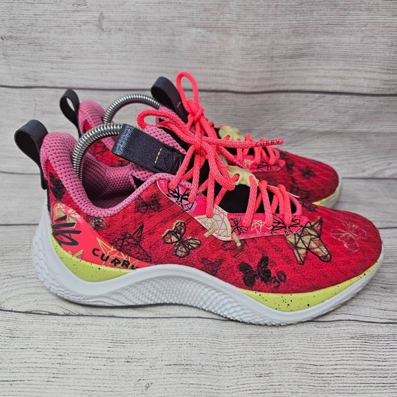 Under Armour Curry Flow 10 Pink Black Unicorn Butterfly Girl Size 6Y - Picture 6 of 10
